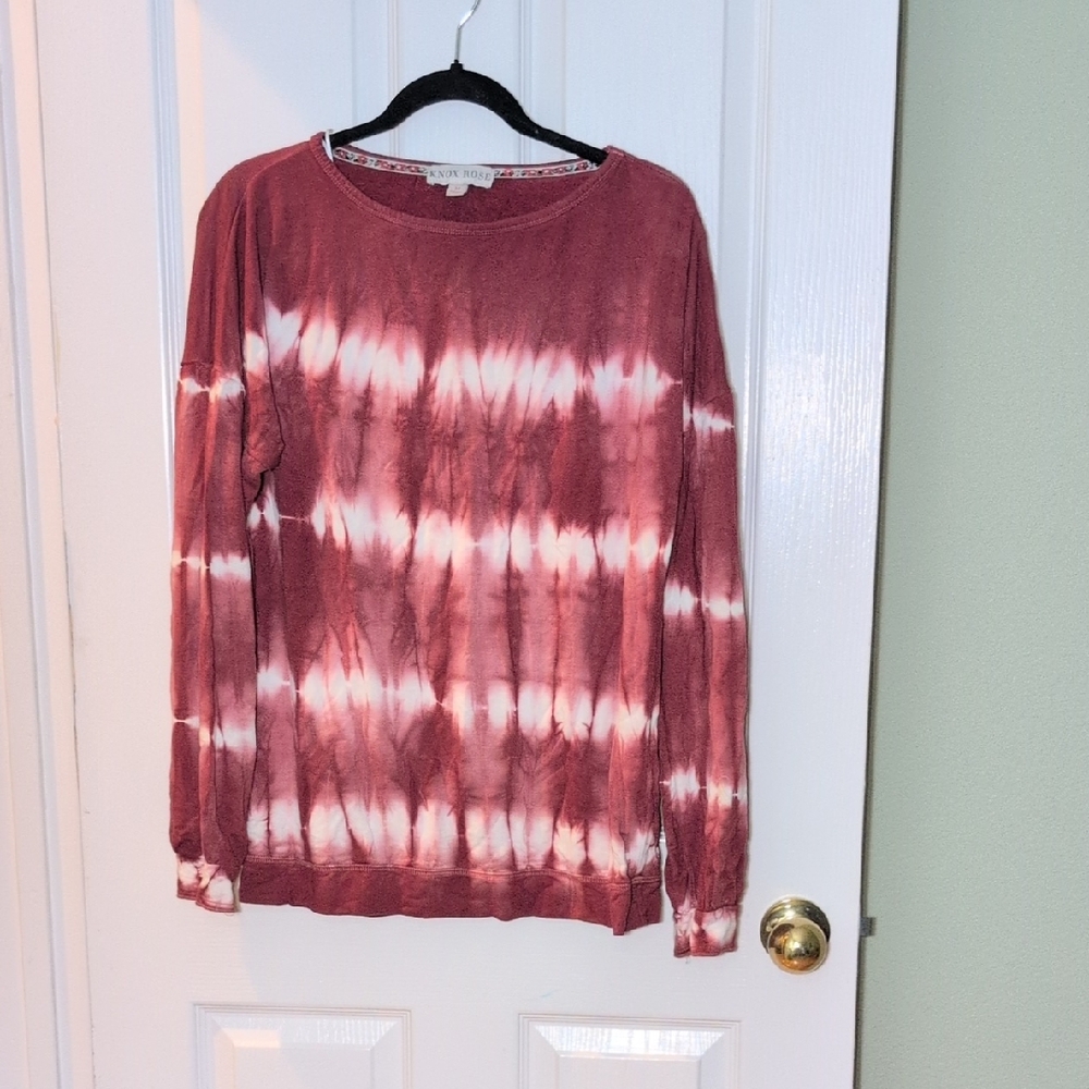 Knox Rose Women's Tie-Dye Long Sleeve Top - Rose and White